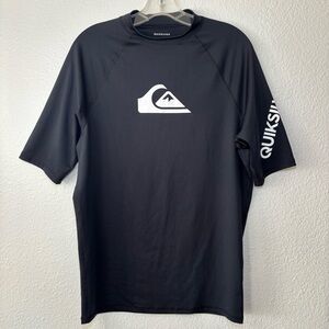 Quiksilver Men’s Black Short Sleeve Rash Guard Swim Beach Shirt Logo Size XL